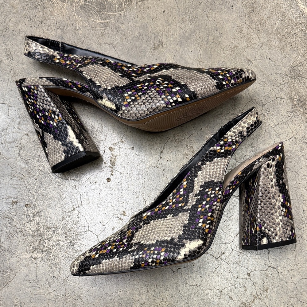 * Vince Camuto Tashinta slingback pumps in a snakeskin print with a block heel